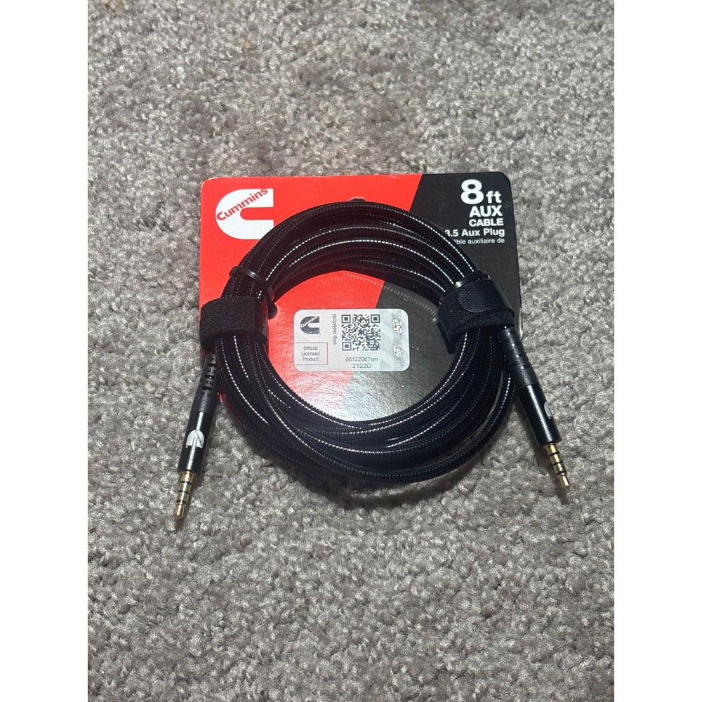 Cummins 8ft Aux Cable 3.5mm Auxiliary Audio Plug Black Braided Heavy Duty New